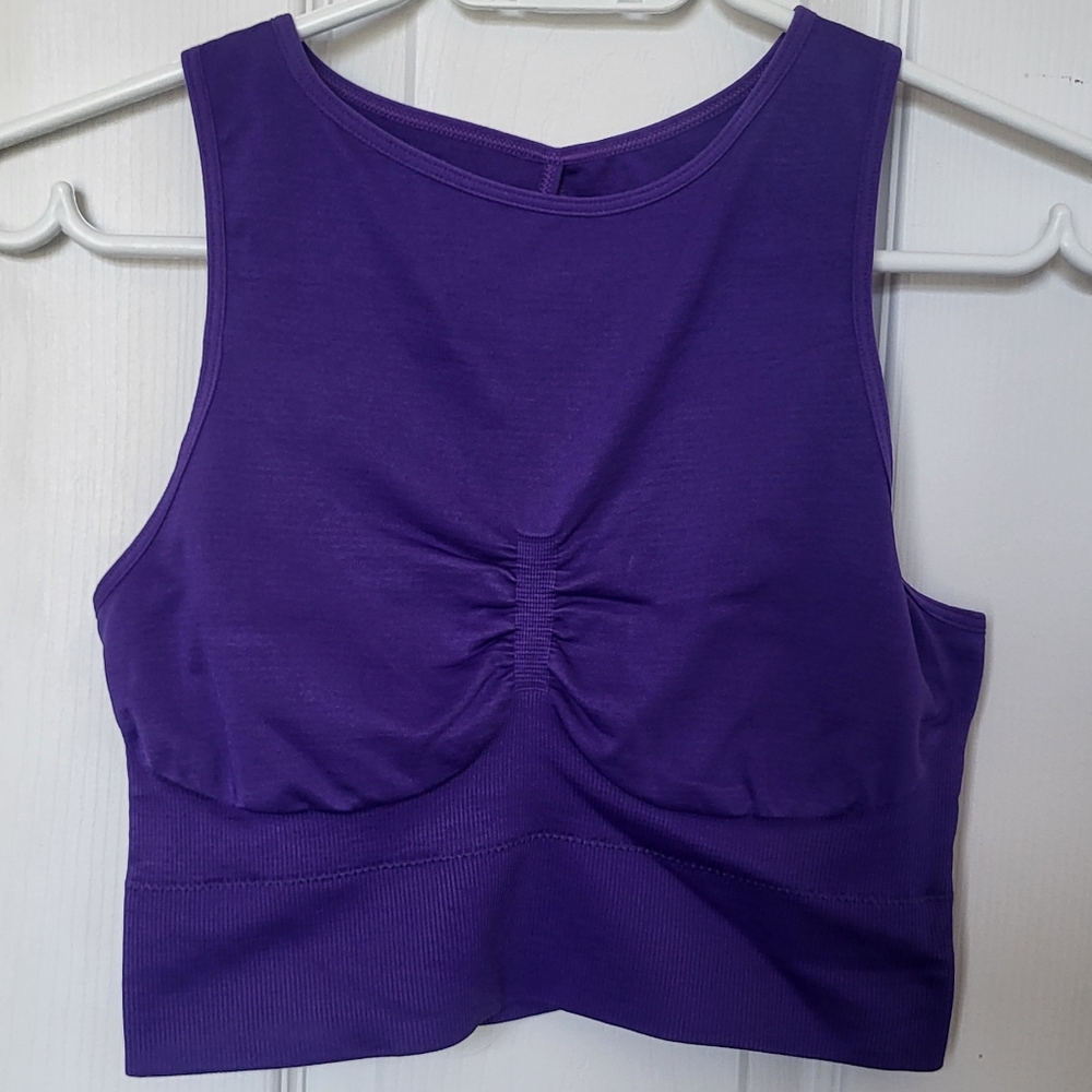Purple Ruched Sleeveless Crop Tank Top